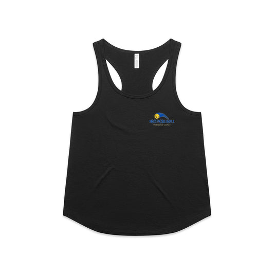 Hibiscus Coast Pickleball Maple Active Blend Racerback Singlet - Ladies - Black - With Small Coloured Logo