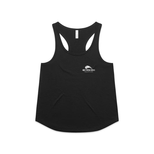 Hibiscus Coast Pickleball Maple Active Blend Racerback Singlet - Ladies - Black - With Small White Logo