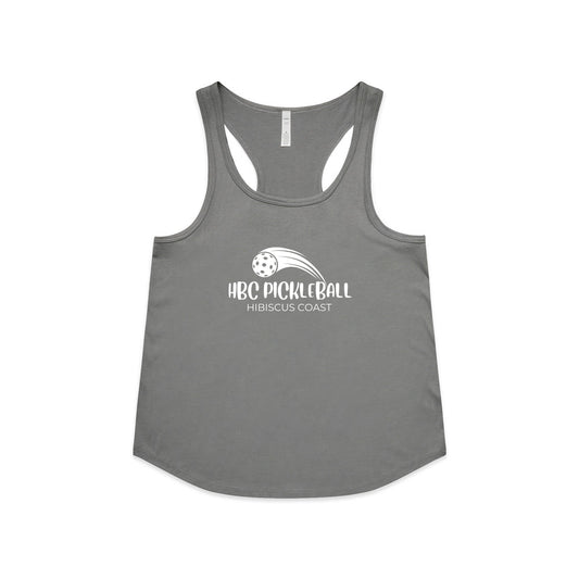 Hibiscus Coast Pickleball Maple Active Blend Racerback Singlet - Ladies - Grey Marle - With Large White Logo