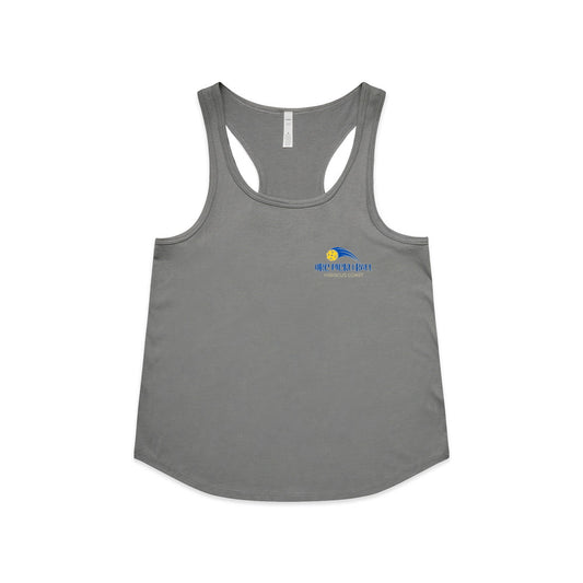 Hibiscus Coast Pickleball Maple Active Blend Racerback Singlet - Ladies - Grey Marle - With Small Coloured Logo