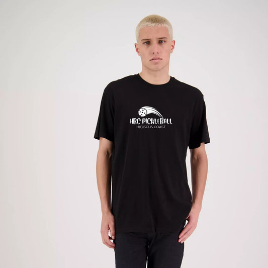 Hibiscus Coast Pickleball Outline Lifestyle T-Shirt - Mens - Black with Large White Logo