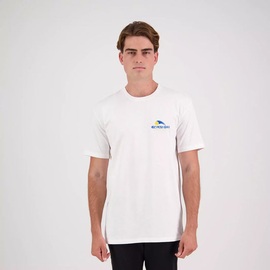 Hibiscus Coast Pickleball Outline Lifestyle T-Shirt - Mens - White with Small Coloured Logo
