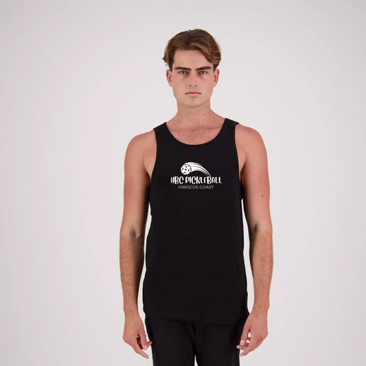 Hibiscus Coast Pickleball Concept Lifestyle Singlet - Mens - Black with Large White Logo
