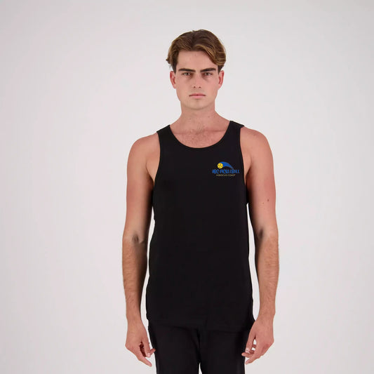 Hibiscus Coast Pickleball Concept Lifestyle Singlet - Mens - Black with Small Coloured Logo