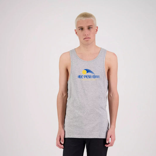 Hibiscus Coast Pickleball Concept Lifestyle Singlet - Mens - Grey Marle with Large Colour Logo
