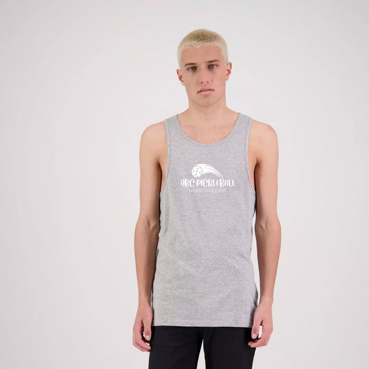 Hibiscus Coast Pickleball Concept Lifestyle Singlet - Mens - Grey Marle with Large White Logo