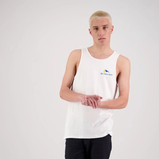 Hibiscus Coast Pickleball Concept Lifestyle Singlet - Mens - White with Small Colour Logo