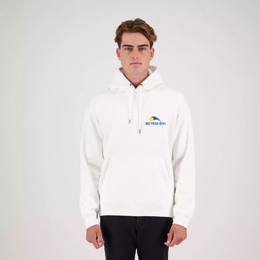 Hibiscus Coast Pickleball Origin Hoodie - Mens - White with Small Coloured Logo