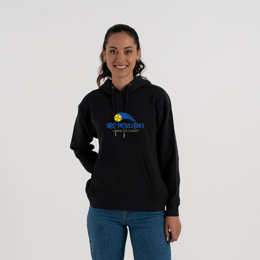 Hibiscus Coast Pickleball Origin Hoodie - Ladies - Black with Large Coloured Logo