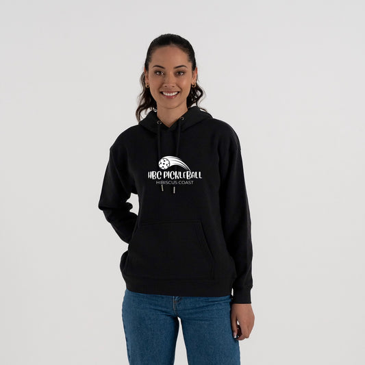 Hibiscus Coast Pickleball Origin Hoodie - Ladies - Black with Large White Logo