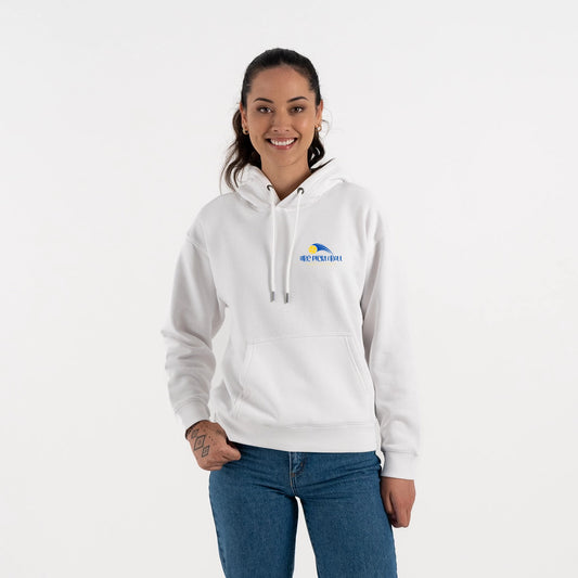 Hibiscus Coast Pickleball Origin Hoodie - Ladies - White with Small Coloured Logo
