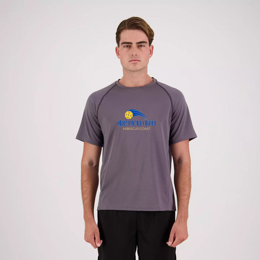 Hibiscus Coast Pickleball XT Performance Playing Shirt - Mens - Dark Grey - With Large Coloured Logo