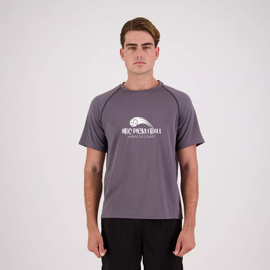 Hibiscus Coast Pickleball XT Performance Playing Shirt - Mens - Dark Grey - With Large White Logo