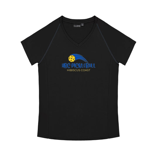 Hibiscus Coast Pickleball XT Performance Playing Shirt - Ladies - Black - With Large Coloured Logo