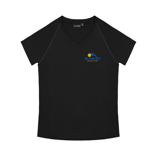 Hibiscus Coast Pickleball XT Performance Playing Shirt - Ladies - Black - With Small Coloured Logo