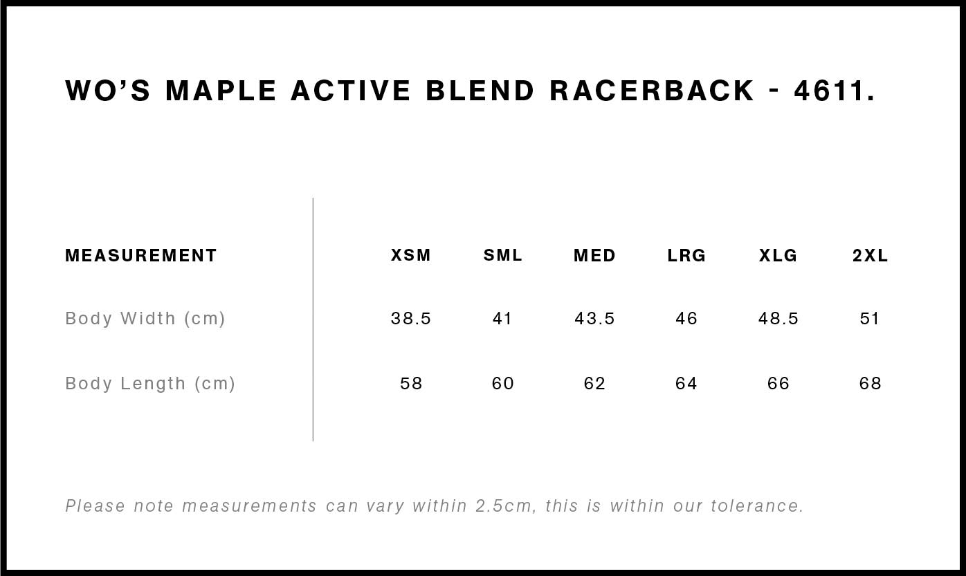 Hibiscus Coast Pickleball Maple Active Blend Racerback Singlet - Ladies - Grey Marle - With Large White Logo