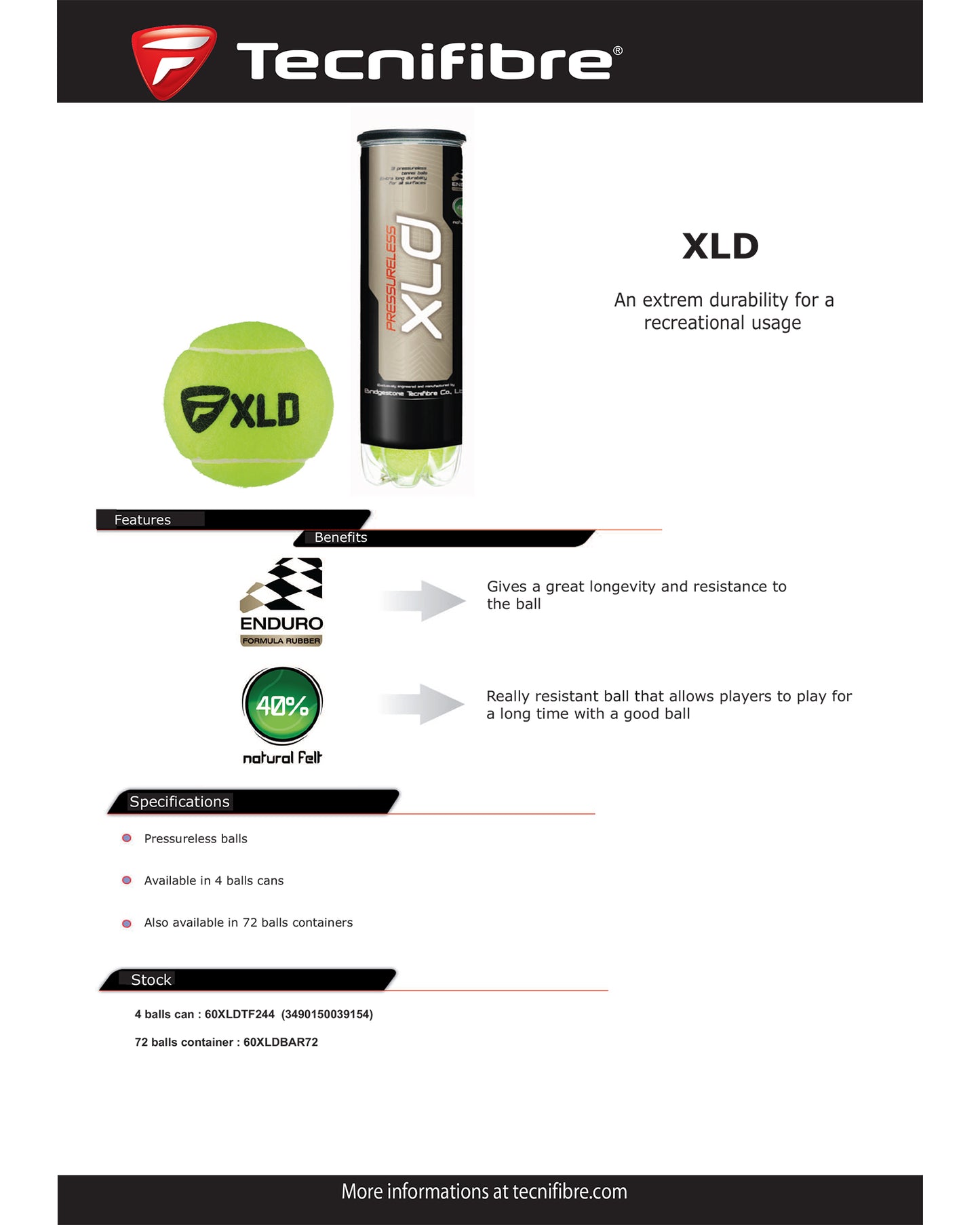 Tecnifibre XLD Tennis 4 Ball Tube