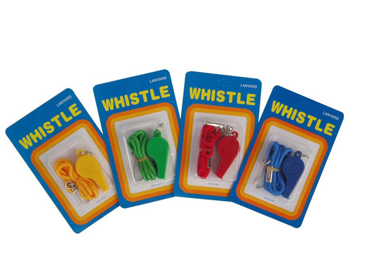 Plastic Whistle With Lanyard (Blister Pack)