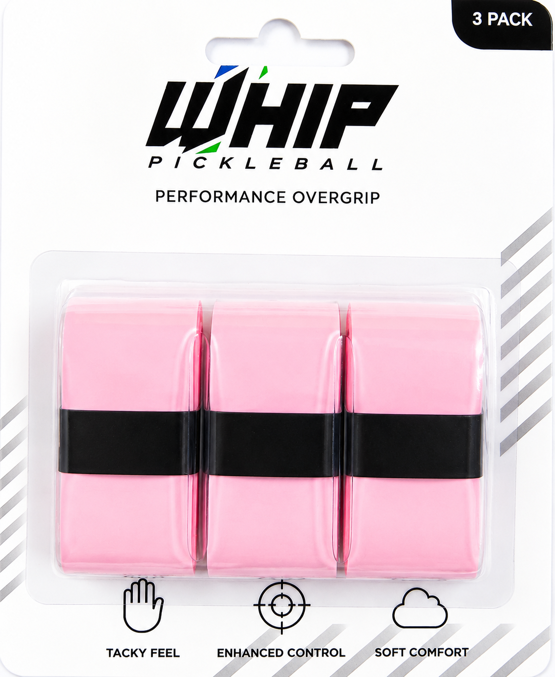 WHIP Pickleball Overgrip 3 Pack - Pink | Tacky, Soft & Sweat Absorbent (Copy)