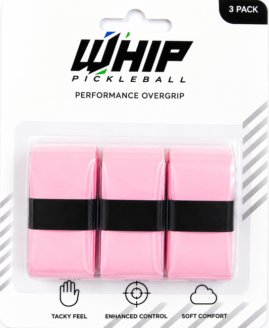 WHIP Pickleball Overgrip 3 Pack - Pink | Tacky, Soft & Sweat Absorbent (Copy)