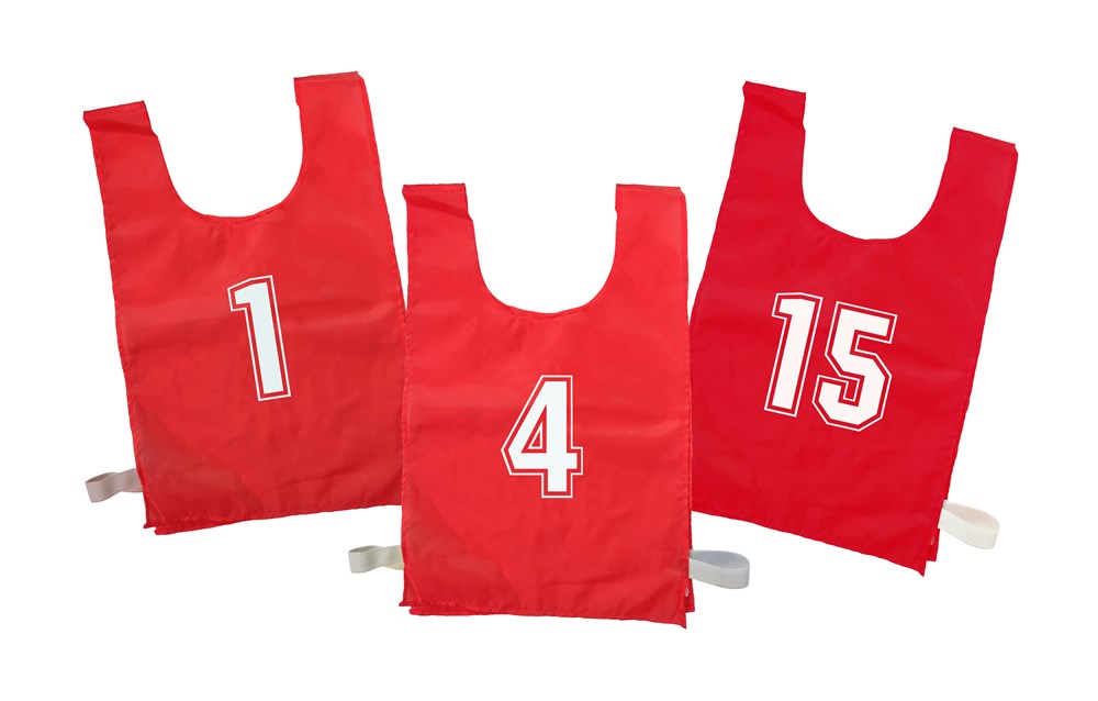 Numbered Sports Bibs Set of 15 - Red (4 Sizes Available)
