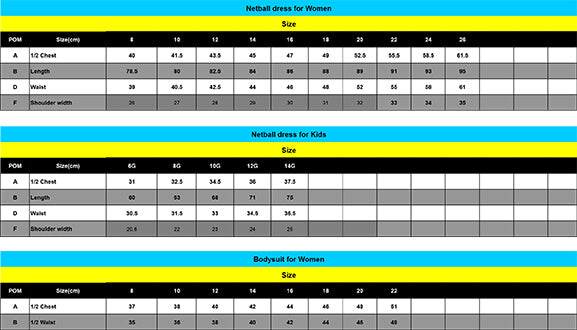 Size Chart -- Netball