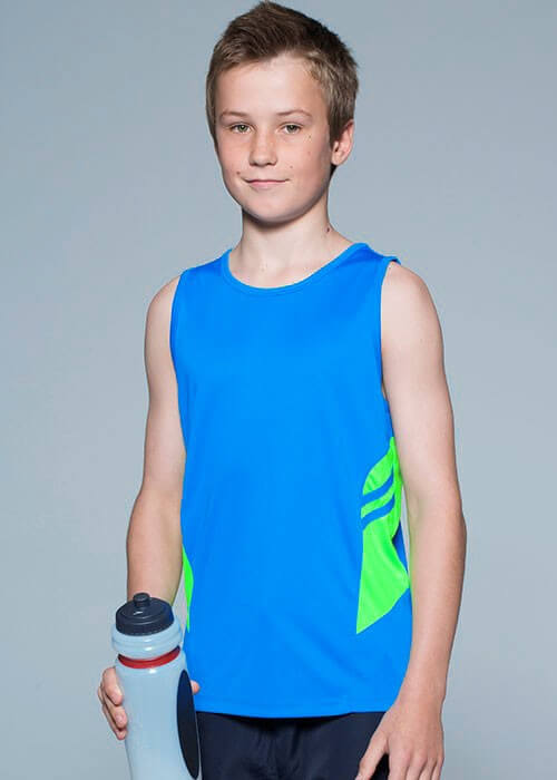 tasman-singlet-kids-aqua-yellow