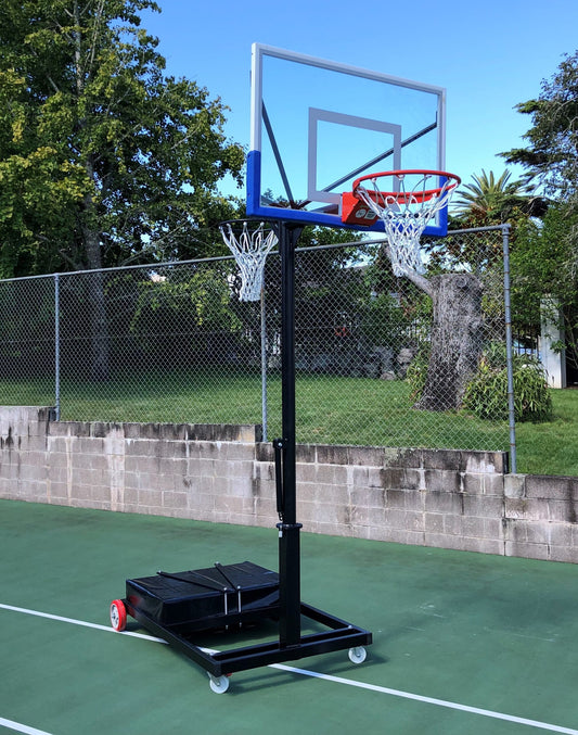 FREESTANDING NETBALL/BASKETBALL REVERSIBLE BASKETBALL GLASS TOWER