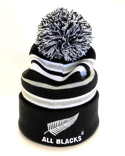 All Blacks Stripe Pom Pom Beanie - Childrens