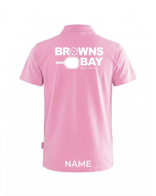 Browns Bay Pickleball Breezeway Polo Shirt - Pink - Mens - WITH NAME