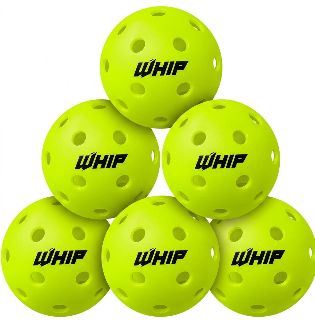 WHIP Outdoor Pickleballs - 6 Pack - Fluro Yellow