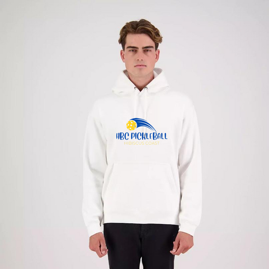 Hibiscus Coast Pickleball Origin Hoodie - Mens - White with Large Coloured Logo