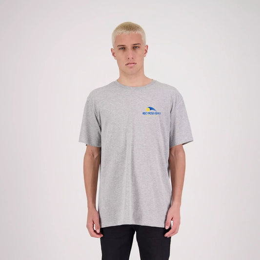 Hibiscus Coast Pickleball Outline Lifestyle T-Shirt - Mens - Grey Marle with Small Coloured Logo