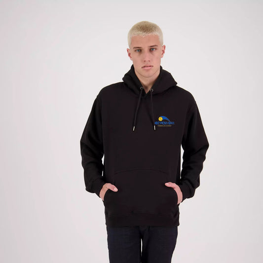 Hibiscus Coast Pickleball Origin Hoodie - Mens - Black with Small Coloured Logo