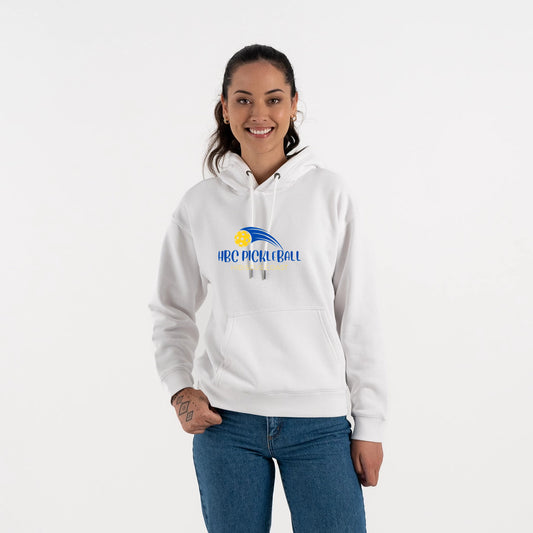 Hibiscus Coast Pickleball Origin Hoodie - Ladies - White with Large Coloured Logo