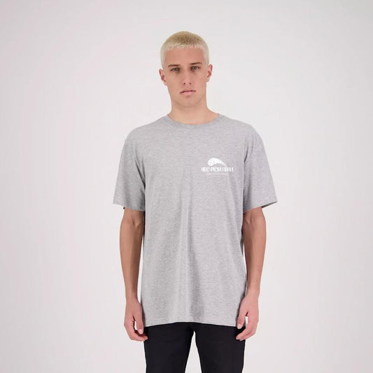Hibiscus Coast Pickleball Outline Lifestyle T-Shirt - Mens - Grey Marle with Small White Logo