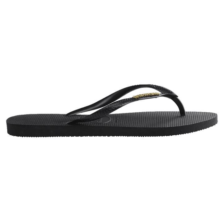 Havaianas Slim Logo Metallic Flip Flops - Ladies Black/Gold