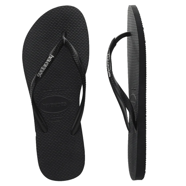 Havaianas Slim Logo Metallic Flip Flops Ladies Black Silver Dynamic Sport New Zealand