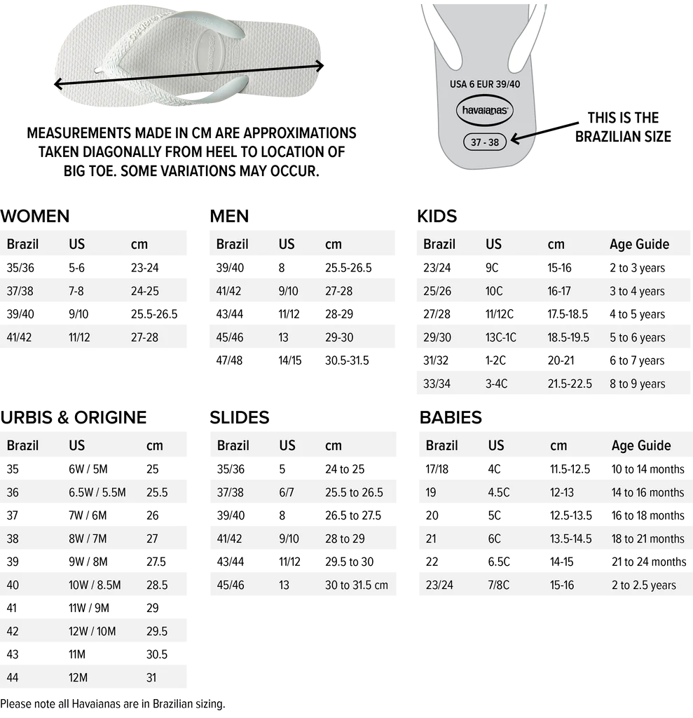 Havaianas size cheap guide kids