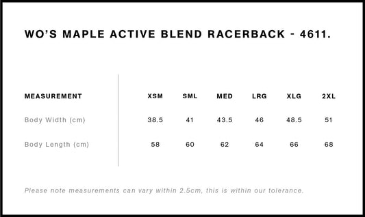 Hibiscus Coast Pickleball Maple Active Blend Racerback Singlet - Ladies - Black - With Small White Logo