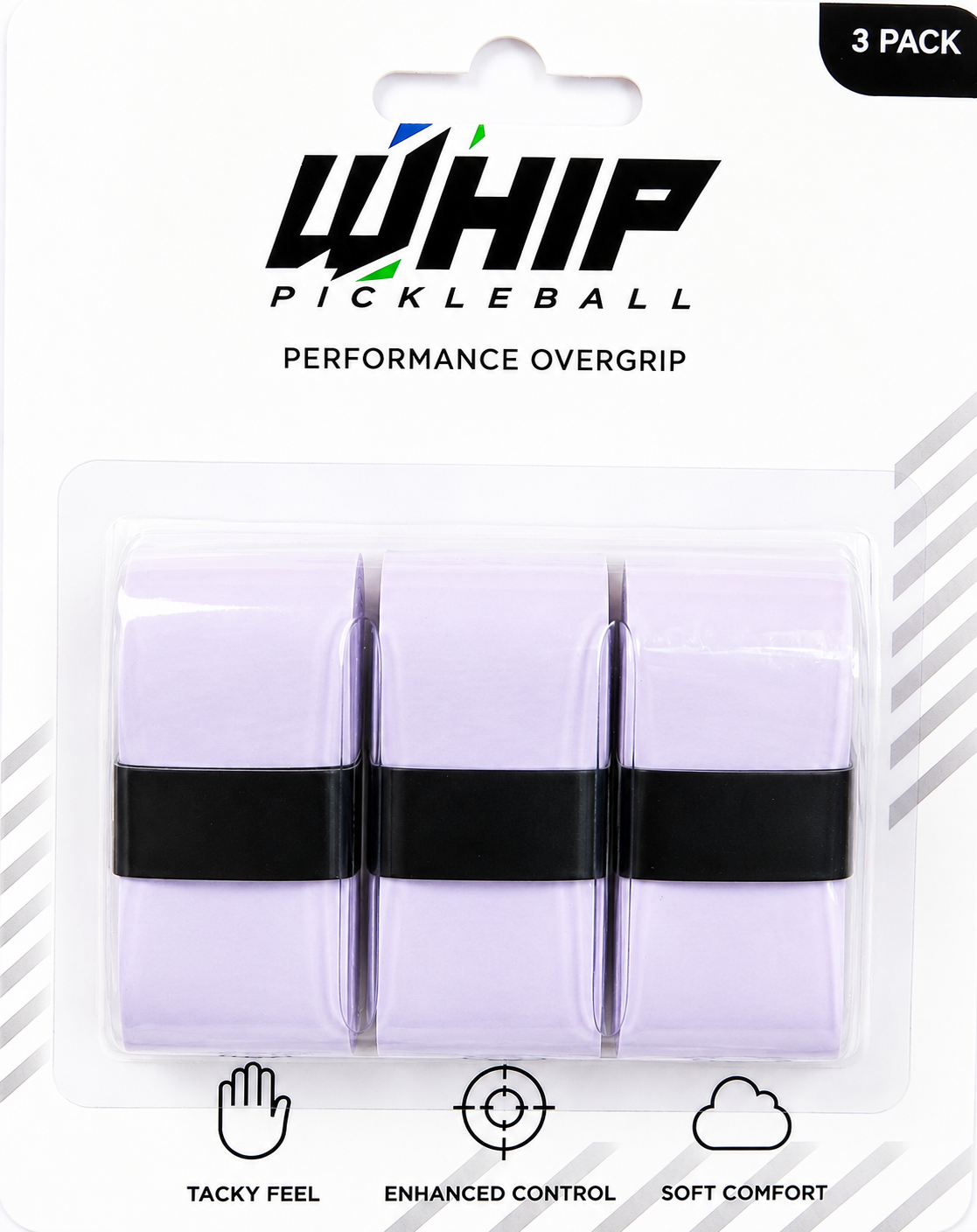WHIP Pickleball Overgrip 3 Pack - Lilac | Tacky, Soft & Sweat Absorbent