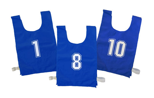 Numbered Sports Bibs Set of 10 - Blue (4 Sizes Available)