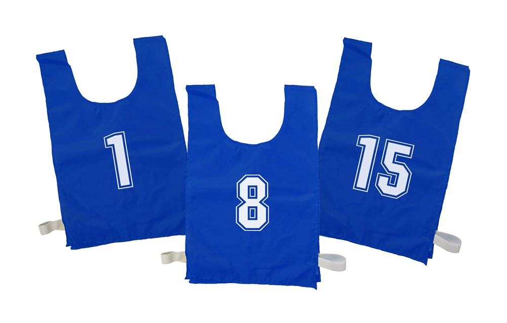 Numbered Sports Bibs Set of 15 - Blue (4 Sizes Available)