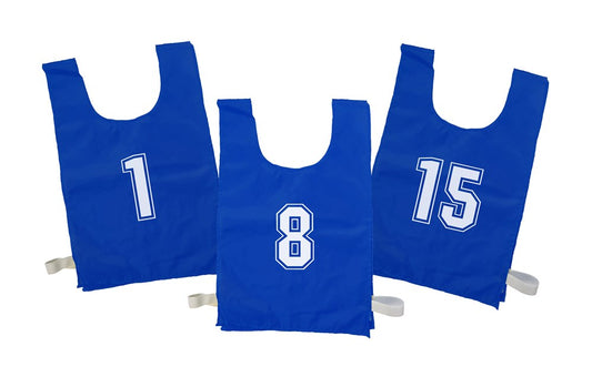 Numbered Sports Bibs Set of 15 - Blue (4 Sizes Available)