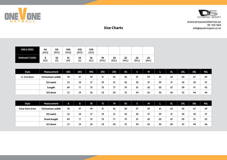 One V One Size Chart Web